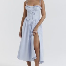 Jaime Soft Blue Cotton Broderie Anglais Midi SunDress - Image 5