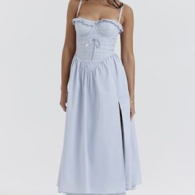 Jaime Soft Blue Cotton Broderie Anglais Midi SunDress - Image 7
