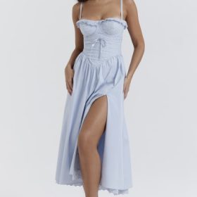 Jaime Soft Blue Cotton Broderie Anglais Midi SunDress - Image 8