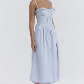 Jaime Soft Blue Cotton Broderie Anglais Midi SunDress - Image 11