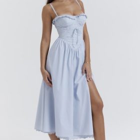 Jaime Soft Blue Cotton Broderie Anglais Midi SunDress - Image 12