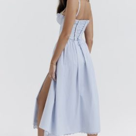 Jaime Soft Blue Cotton Broderie Anglais Midi SunDress - Image 13