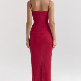 Nalini Holly Red Mesh Corset Maxi Dress - Image 2