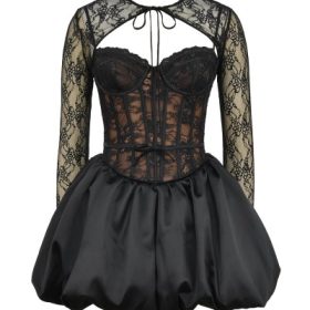 Beauty Black Lace Puffball Mini Dress - Image 2