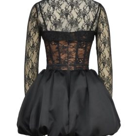 Beauty Black Lace Puffball Mini Dress - Image 4