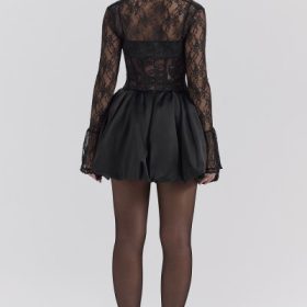 Beauty Black Lace Puffball Mini Dress - Image 10