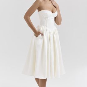 Coco Vintage Ivory Satin Midi Dress