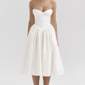 Coco Vintage Ivory Satin Midi Dress - Image 5