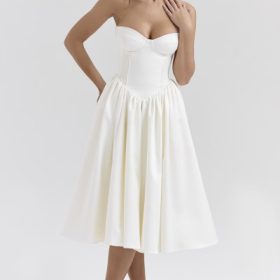 Coco Vintage Ivory Satin Midi Dress - Image 7