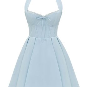 Harriet Bluebell Cotton Halter Mini Dress - Image 2