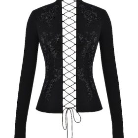 Lori Black Crystallised Lace Up Top - Image 2