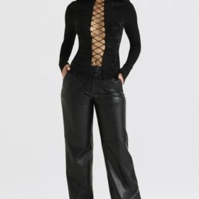 Lori Black Crystallised Lace Up Top - Image 7