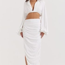 Loie White Gathered Maxi Skirt - Image 5