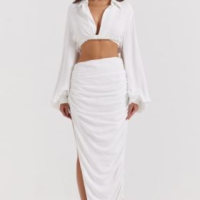 Loie White Gathered Maxi Skirt - Image 7