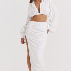 Loie White Gathered Maxi Skirt - Image 9