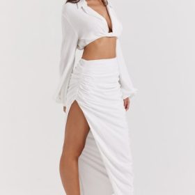 Loie White Gathered Maxi Skirt - Image 10