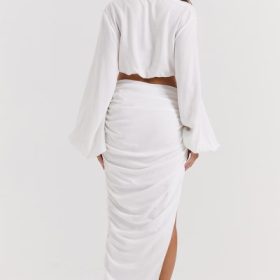 Loie White Gathered Maxi Skirt - Image 12