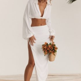 Loie White Gathered Maxi Skirt - Image 13