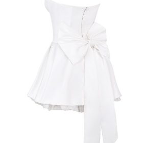 Noele White Satin Strapless Bow Mini Gown - Image 3