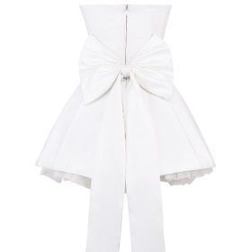 Noele White Satin Strapless Bow Mini Gown - Image 4