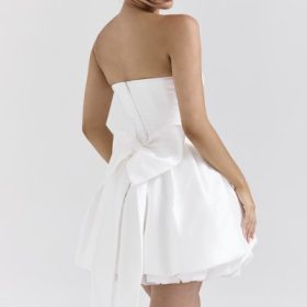 Noele White Satin Strapless Bow Mini Gown - Image 10