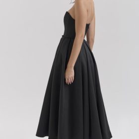 Contessa Black Strapless Satin Corset Midi Dress - Image 2