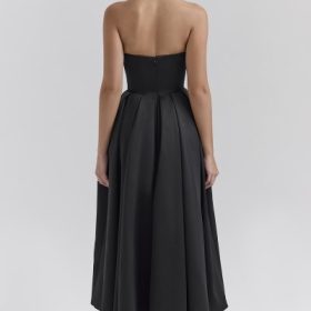 Contessa Black Strapless Satin Corset Midi Dress - Image 3