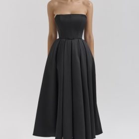 Contessa Black Strapless Satin Corset Midi Dress - Image 5