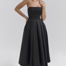 Contessa Black Strapless Satin Corset Midi Dress - Image 7