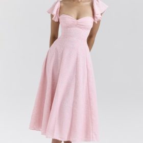 Emma Perfectly Pink Floral Jacquard Midi Dress - Image 8