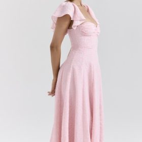 Emma Perfectly Pink Floral Jacquard Midi Dress - Image 9