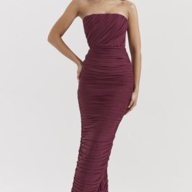 Sapphire Wine Gathered Maxi Dress - Image 5