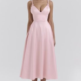 Tiffany Parisian Pink Satin A-Line Midi Dress - Image 5