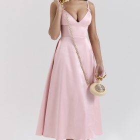Tiffany Parisian Pink Satin A-Line Midi Dress - Image 7