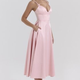 Tiffany Parisian Pink Satin A-Line Midi Dress - Image 9