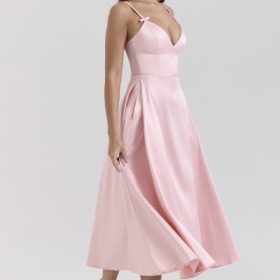 Tiffany Parisian Pink Satin A-Line Midi Dress - Image 10
