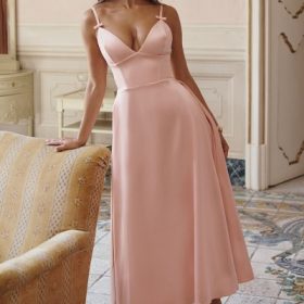 Tiffany Parisian Pink Satin A-Line Midi Dress - Image 12