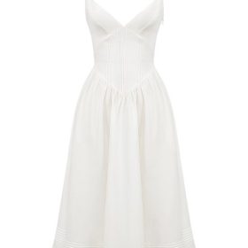 Hattie White Pin Tuck Cotton Midi Sundress - Image 2