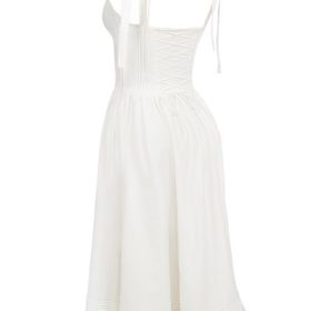 Hattie White Pin Tuck Cotton Midi Sundress - Image 3