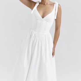 Hattie White Pin Tuck Cotton Midi Sundress - Image 5
