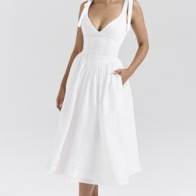 Hattie White Pin Tuck Cotton Midi Sundress - Image 7