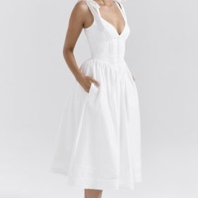 Hattie White Pin Tuck Cotton Midi Sundress - Image 8