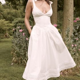 Hattie White Pin Tuck Cotton Midi Sundress - Image 11