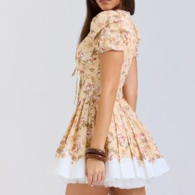 Imani Honeyflower Print Pleated Cotton Mini Dress - Image 10