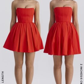 Emmanuela Italian Tomato Strapless Pleated Mini Dress - Image 17