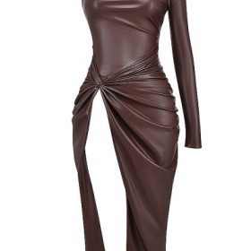 Octavia Cocoa Vegan Leather Maxi Dress - Image 2