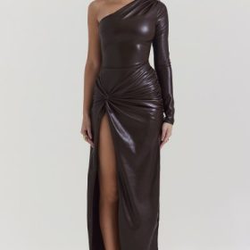 Octavia Cocoa Vegan Leather Maxi Dress - Image 6