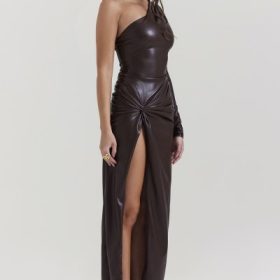 Octavia Cocoa Vegan Leather Maxi Dress - Image 8