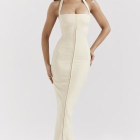 Mia Ecru Halter Maxi Dress - Image 5