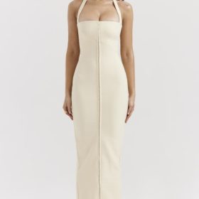 Mia Ecru Halter Maxi Dress - Image 7